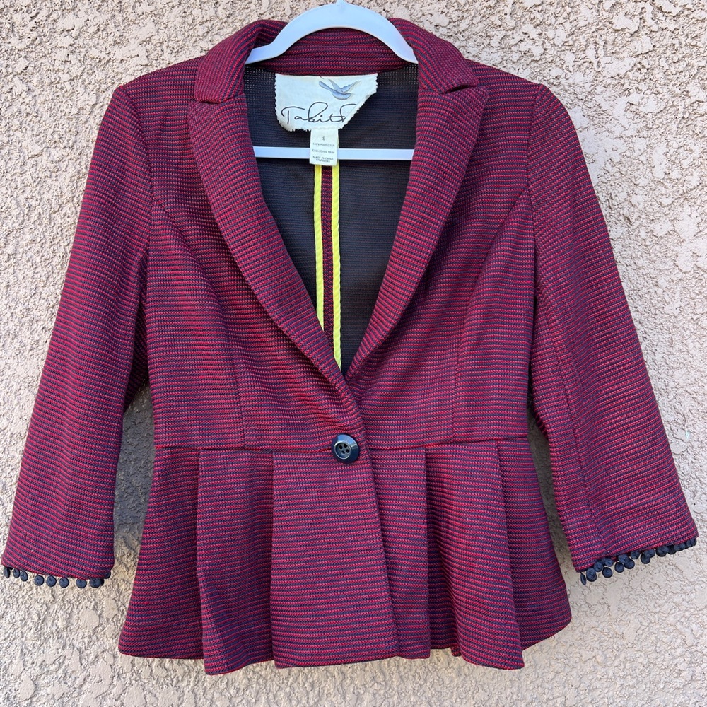 Anthropologie Tabitha Blazer Womens S Preppy Chandelier Peplum Striped Cropped